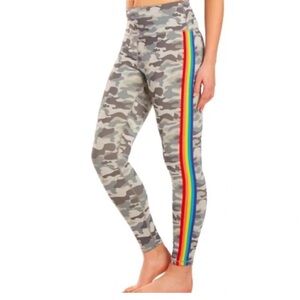 Spiritual Gangster camouflage leggings with rainbow stripes